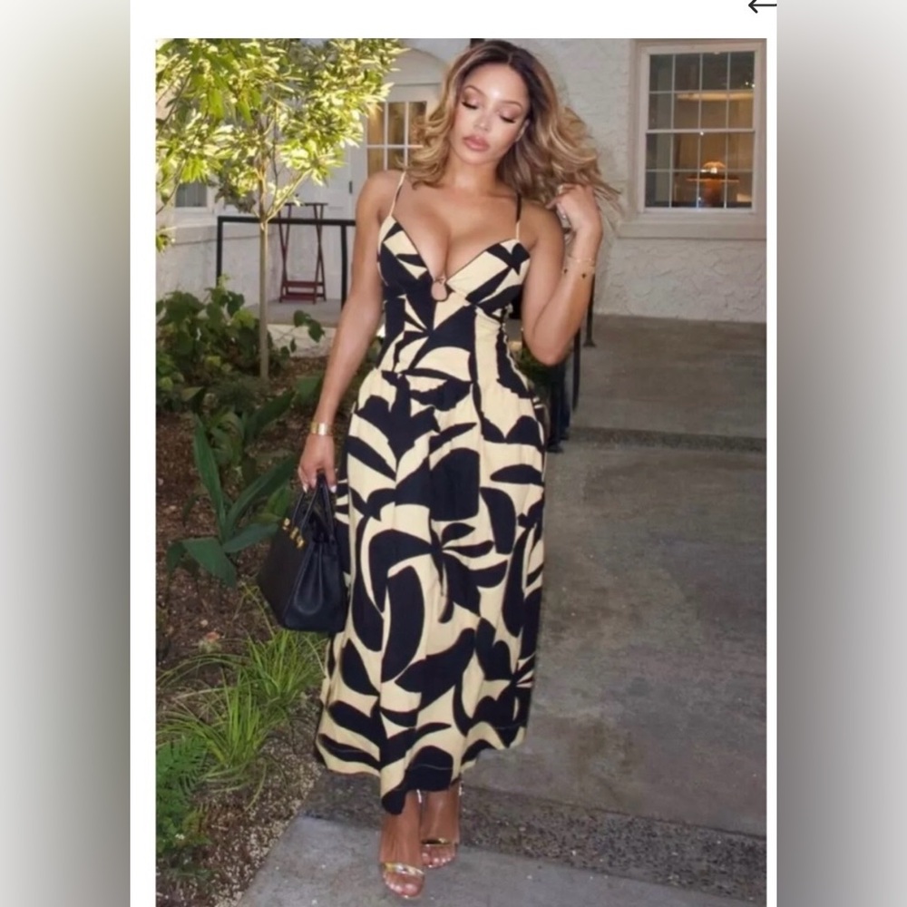 Mon Renn Beige/Black midi Dress